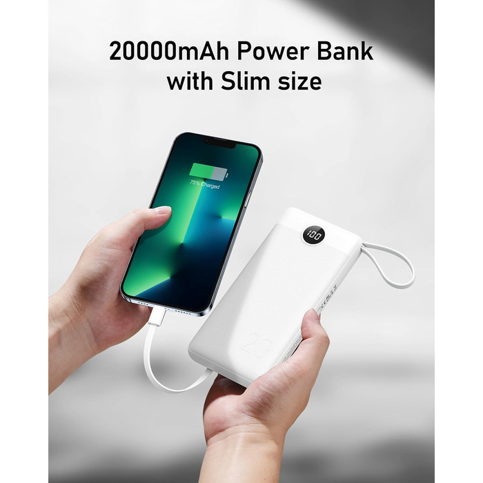 Power Bank VEEKTOMX 20000mAh з 5 виходами та 2 входами, білий. Портативний акумулятор для iPhone, iPad, Samsung, Xiaomi, Google Pixel