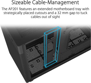 Корпус ASUS Prime AP201 MicroATX чорний (33 літри, підтримка 280/360 мм кулерів, відеокарти до 338 мм, ATX блок живлення)
