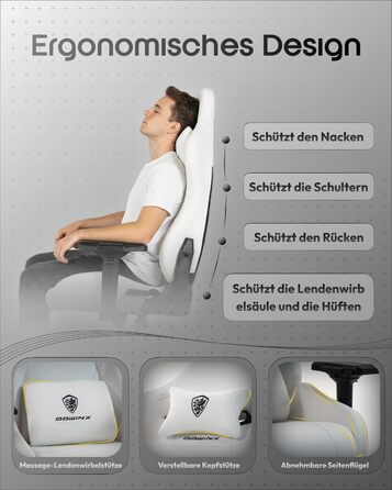 Ігровий крісло Dowinx з 4D підлокітниками, функцією гойдання 15° та регулюванням спинки до 165°, масажний, ергономічний, дизайн у стилі гоночного авто, для геймерів, Esport, вантажопідйомність 135 кг, білий