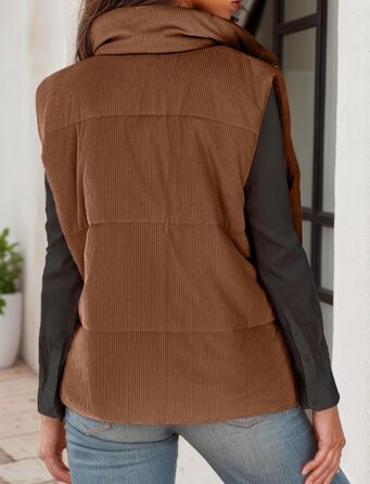 Жіноча тепла жилетка FEOYA на осінь/зиму з коміром-стійкою, без рукавів, коричневого кольору (XL)