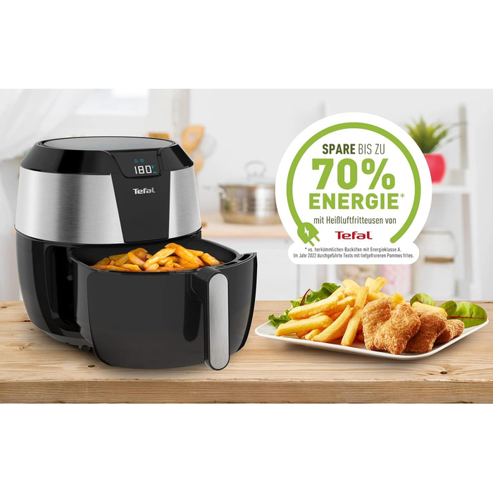 Аерофритюрниця Tefal Easy Fry XXL 5,6 л, 1850 Вт, 8 програм, електрична, без олії, нержавіюча сталь, енергозберігаюча, цифровий дисплей