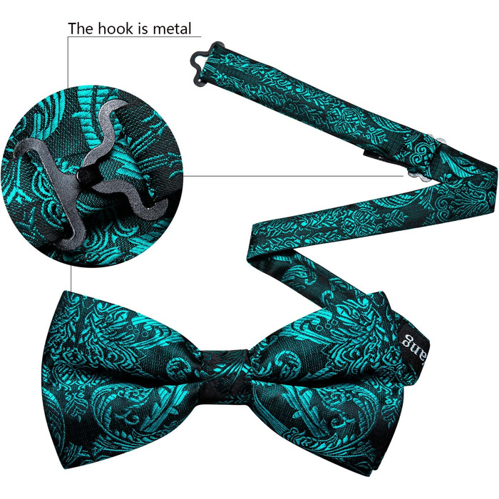 Набір краватка-метелик, нагрудна хустинка та запонки Barry.Wang для весіль та урочистих подій. Шовк з візерунком пейслі, колір: бірюзовий / Blume