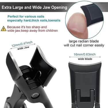 Кусачки для нігтів Zehennagelknipser для товстих нігтів з фіксатором, великим отвором та пилкою, для врослих нігтів, міцні, для дорослих та літніх людей (чорні)