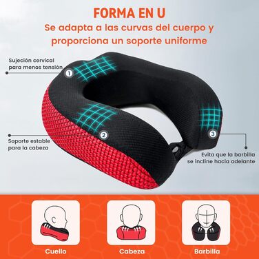 Подушка для шиї в дорозі: автомобільна, для літака, з memory foam, м'який велюровий чохол, для дорослих, сіра, з сіткою