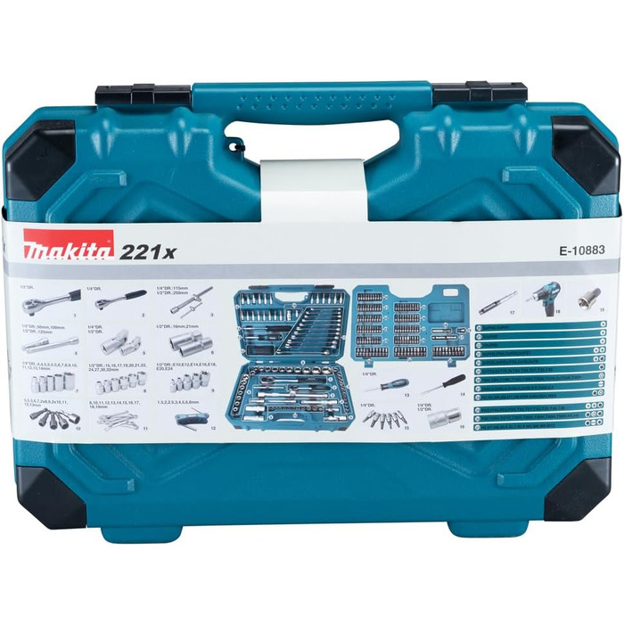 Набір інструментів Makita E-10883, 221 предмет, універсальний