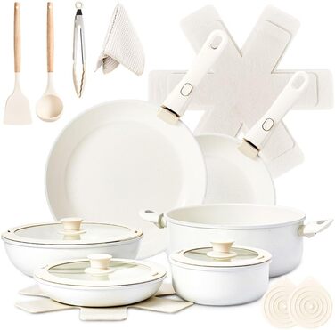 Набір каструль LEADZM з керамічним покриттям, 22 шт., для всіх плит, індукційні, без PFOA/PFOS (Бежевий)