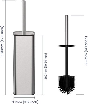 Набір для чищення унітазу DOWRY з тримачем, 2 насадки, металева щітка та тримач, для ванної кімнати, срібляний, прямокутний