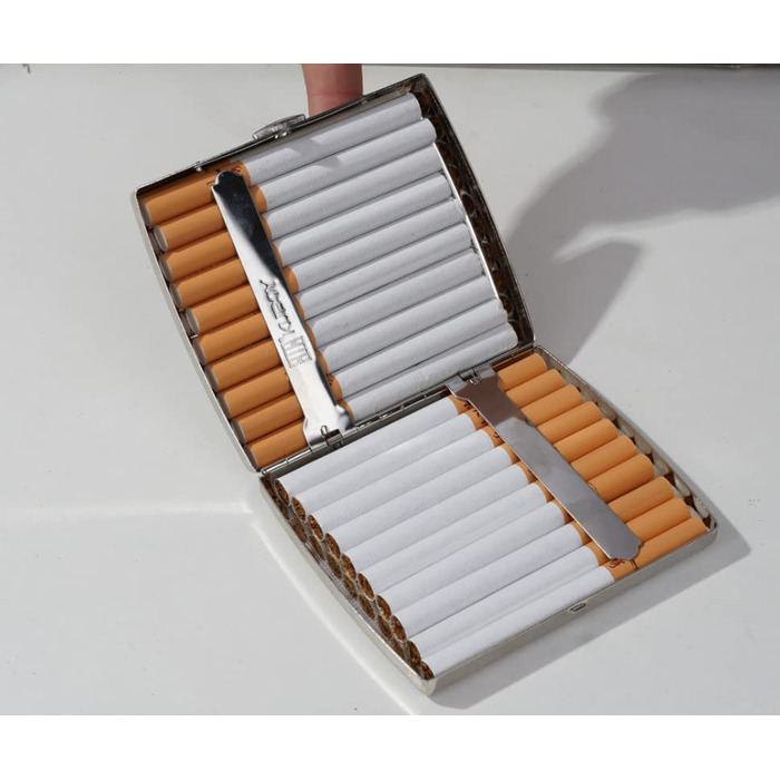 Металеве тютюнотримач для 20 сигарет з гравіюванням та дизайном для чоловіків та жінок, срібляний