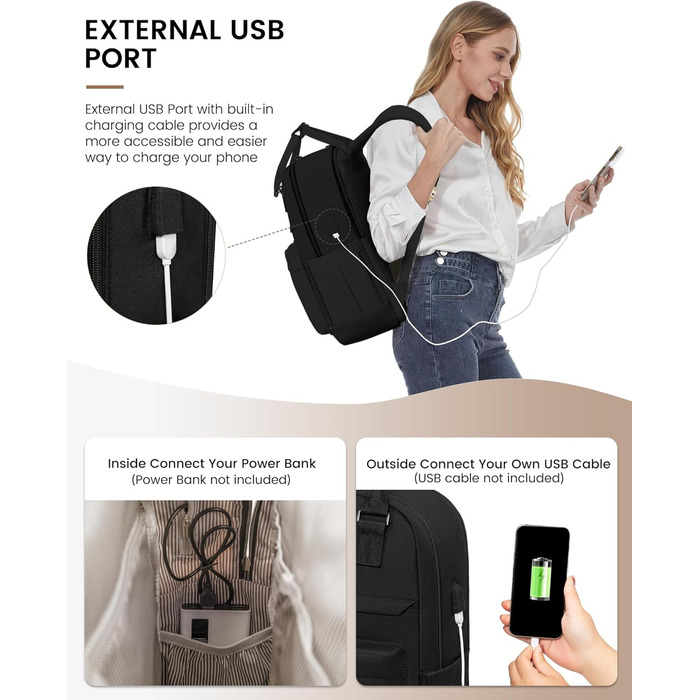 Жіночий рюкзак LOVEVOOK 15.6' для ноутбука, подорожей, роботи: водонепроникний, елегантний, для школи, університету, офісу (бежевий, хакі)