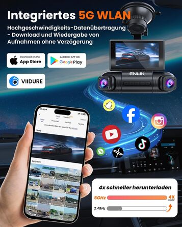 Автомобільний відеореєстратор 360° 4-канальний 2K+1080P, бездротовий з Wi-Fi та додатком, G-сенсором, 8 ІЧ-LED для нічної зйомки, карта пам'яті 128GB у комплекті