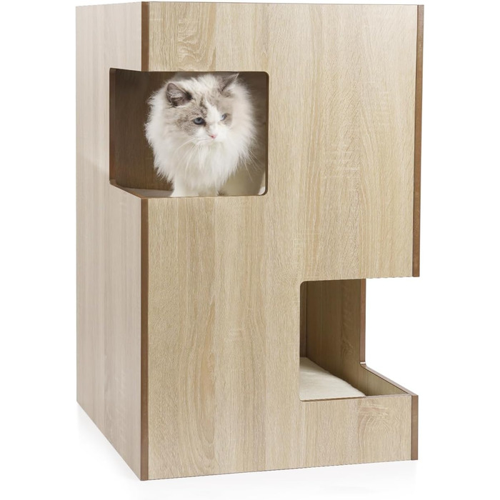 Преміум будиночок для кота з дерева, замок-вежа з ліжками, 50x50x80 см, темно-сірий (бежевий)