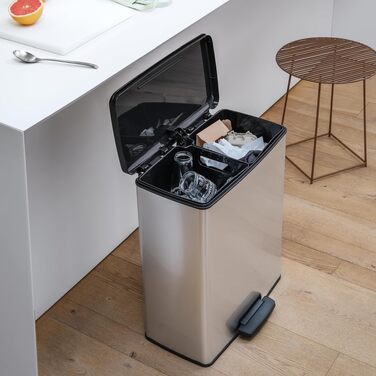 Сміттєвий кошик Curver Deco Bin, пластиковий, 65 л, сріблястий