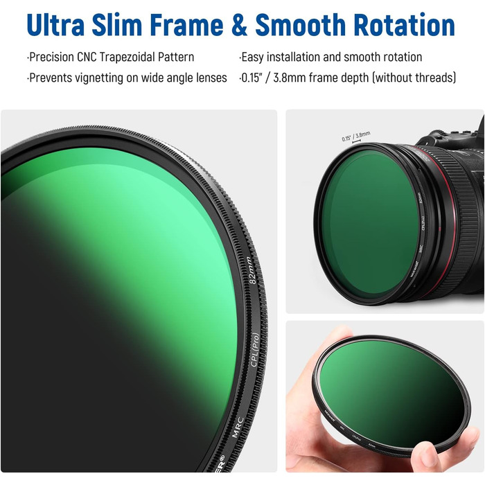 NEEWER 82mm CPL Поляризаційний фільтр Polarisationsfilter, надійне покриття з 30 шарів, оптичне скло HD, зменшує відблиски та покращує контраст