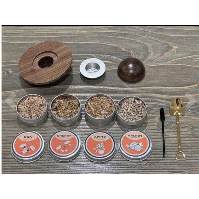 Набір для копчення коктейлів та віскі, з 4 дерев'яними стружками, подарунок на День батька, для Old Fashioned, коктейлів, віскі, бурбону, кави, м'яса, волоського горіха Saturn - волоський горіх