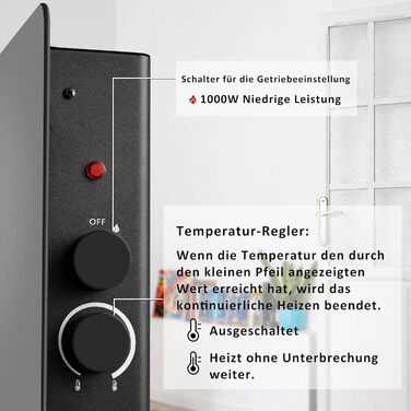 Конвектор DONYER POWER 2000W з екраном, чорний, настінний/підлоговий