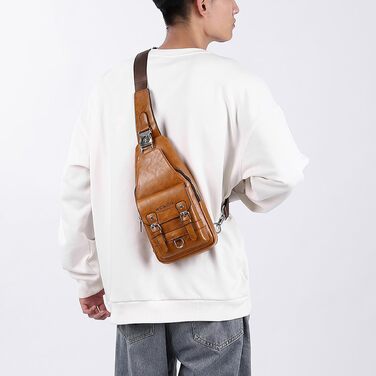 Чоловіча нагрудна сумка через плече з PU-шкіри, водонепроникна, світло-коричнева