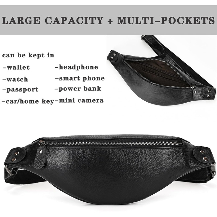 Чоловіча/Жіноча поясна сумка з екошкіри в стилі вінтаж, чорна. Сумка на пояс для подорожей, фестивалів, спорту. (1033lzw Schwarz)