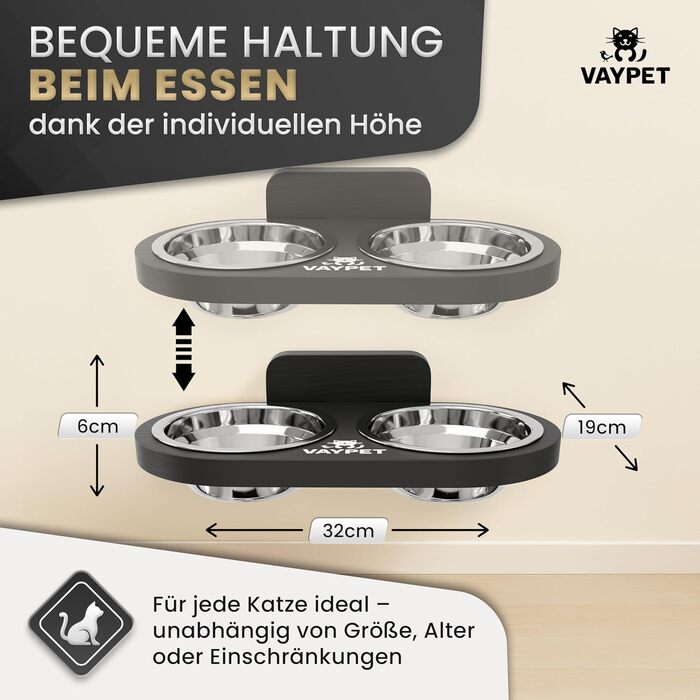 Підвищений годівниця для котів Doppel-Katzennapf: не потребує свердління, зручна, з нержавіючої сталі, чорний