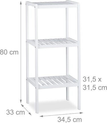 Relaxdays White Bamboo Bathroom Shelf, 3 Shelves, Wooden Shelf, Standing Shelf, Bamboo Shelf, Kitchen Shelf, HWD 80 x 34.5 x 33 cm, 33 x 34.5 x 80 cm