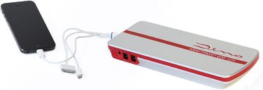 Портативний пусковий пристрій Dino KRAFTPAKET 12V-600A: для авто, мотоциклів та човнів. Підтримка різних типів акумуляторів (свинцево-кислотні, GEL, EFB, AGM). Ємність 66.6Wh, 18000mAh.