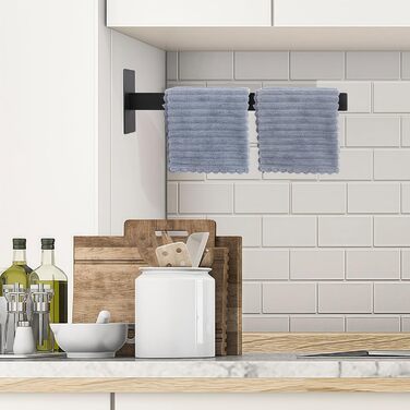 Тримач для рушників настінний з нержавіючої сталі, без свердління, подвійний, для ванної кімнати та кухні, срібний (чорний, односторонній)