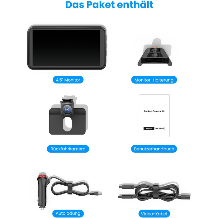 Автомобільна камера заднього виду Auto-VOX Plug & Play 4.8'' 1080P, стабільний сигнал, нічне бачення, IP69K, 3-кратний зум для вантажівок, SUV, автодомів