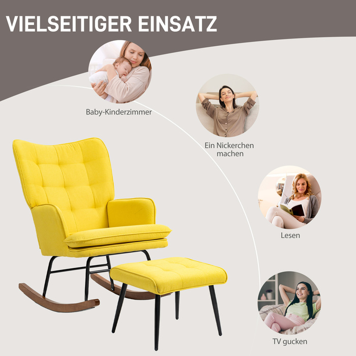 HOMCOM Rocking Chair Glider with Ottoman, Recliner Armchair, Linen-Look, Holds up to 130 kg, Beige for Living Room & Relaxation