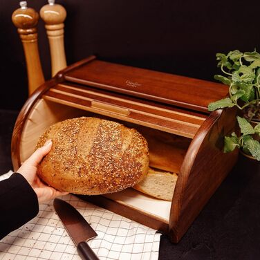Дерев'яний хлібний ящик Creative Home | 38 x 28,5 x 17,5 см | Для хліба, булочок, тортів | З відкидним кришкою | Натуральний | Підходить для будь-якої кухні (колір: коричневий)
