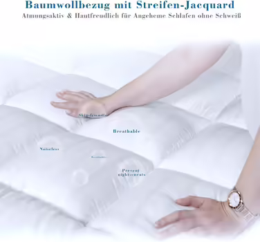 Threads For Bed® Premium Plush Mattress Topper 140x190 cm, Soft Topper Mattress Pad with 100% Cotton Fabric, Quilted Mattress Protector with Padding for Support & Protection from Dirt