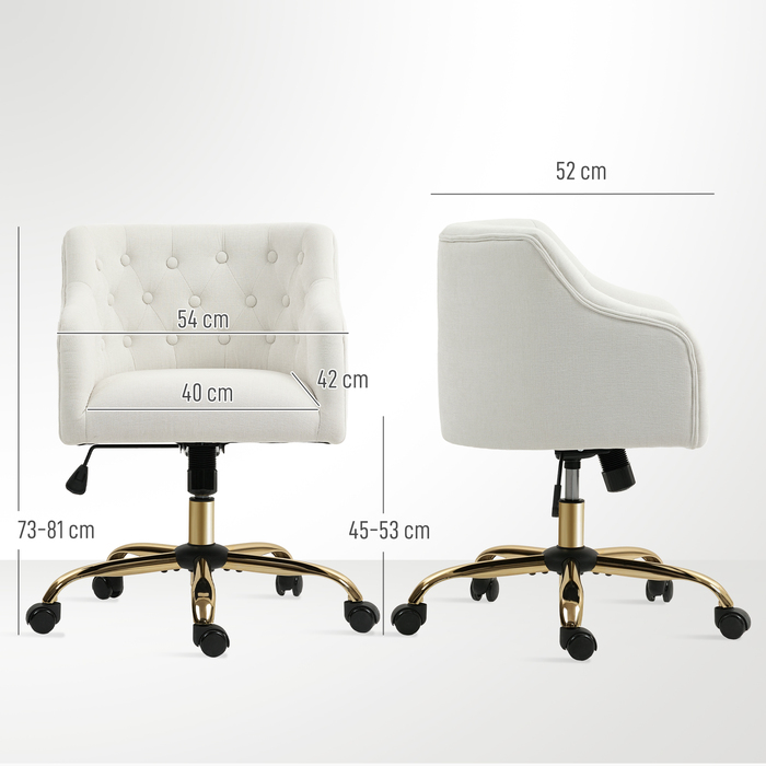 HOMCOM Home Office Chair, Swivel Desk Chair, Height-Adjustable Office Chair with Rocking Function, Linen Look, Vanity Chair for Bedroom, Study, Beige | Aosom