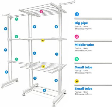 Турбо сушарка для білизни з колесами, сіра, 3 яруси, 2 в 1