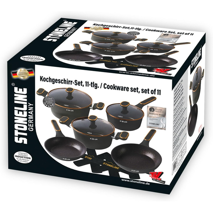 STONELINE 11-Piece Pan and Pot Set, Pot Set with Lids, Induction Cookware Pan, Suitable for All Cooktops, Cookware Set with Non-Stick Coating with Real Stone Particles, Color: Cream