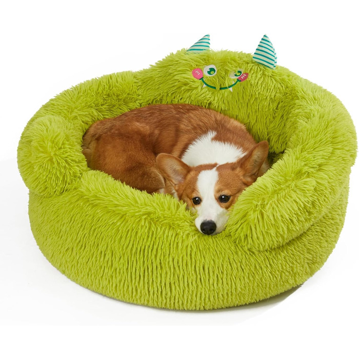 Jiupety Dog Bed Cat Bed Fluffy, Donut Dog Bed for Large Dogs, Orthopedic Dog Bed Dog House Indoor, Dog Basket Size L (69 x 69 x 36 cm), Cartoon Dog Bed, Green