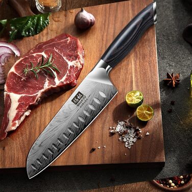 Японський ніж SHAN ZU Santoku 18 см з пудрованої сталі для професійної кухні, з ергономічною ручкою з паккавуда