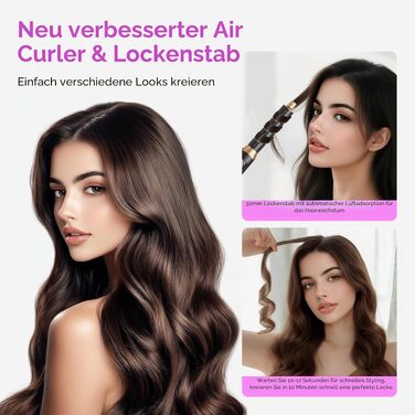 Стайлер для волосся 5 в 1 UKLISS Airstyler: іонний фен-щітка з автозавиванням (32 мм), набір для сушіння, випрямлення та об'єму, чорний