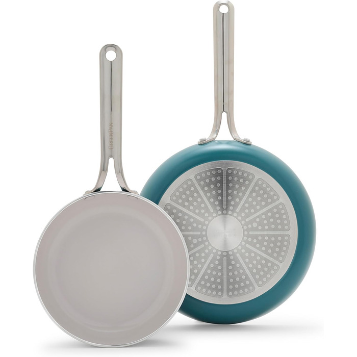 Набір сковорідок GreenPan Nova: 20.3 см та 25.4 см, індукційні, без PFAS, антипригарне покриття з кераміки, безпечні для здоров'я, придатні для миття в посудомийній машині та духовці