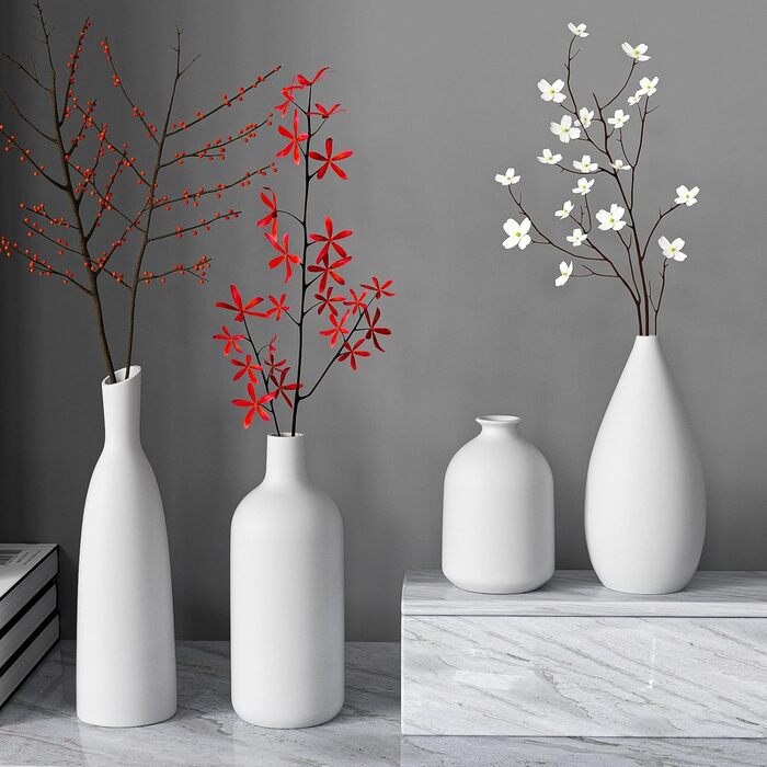 Ceramic Vase Set for Pampas Grass - 2pcs White, Modern Donut Design, Large & Medium - Home Decor for Tables, Shelves, Mantels, Living Room, Bedroom, Office, Wedding, Party, Gift