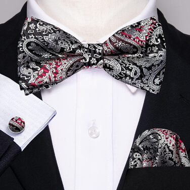 Краватка-метелик Barry.Wang для чоловіків, візерунок пає, шовк, нагрудна хустинка та запонки, для весілля, вечірки, формальних заходів. Чорний, червоний, сірий