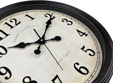 DIYZON Round Classic Wall Clock, Silent Non-Ticking, 40 cm High-Quality Quartz Vintage Clock, Large Number Retro Decorative Clock, Battery-Powered, Easy to Read for Home, Kitchen, Dining Room
