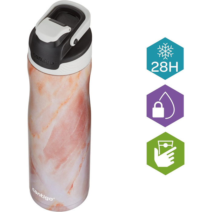Contigo Autoseal Chill Stainless Steel Water Bottle with Autoseal Technology, Insulated Bottle Keeps Drinks Cold for Up to 28 Hours, Leak-Proof, BPA-Free, 720 ml (Rose Quartz)