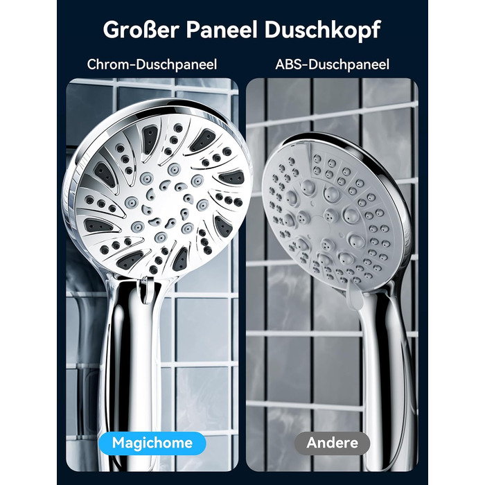 Насадка для душу Magichome з шлангом 2м, високого тиску, 5 режимів розпилення, турбо-дизайн, економна водозбереження, ручна лійка для душу з низьким тиском води (срібна з шлангом)