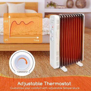 Масляний радіатор Aigostar 2500W з 13 ребрами: електрична портативна теплова батарея з термостатом та захистом від перегріву