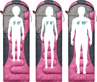 Спальний мішок зимовий для дорослих -0°C (450GSM) | Діапазон температур 5-32°F | Водонепроникний, портативний, для кемпінгу, походів, трекінгу | Рожево-сірий | Для великих і високих
