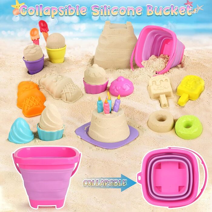 Joyreal 46-Piece Sand Toy Ice Cream Set for Girls and Boys - Sandbox Toys, Beach Toys, Kids with 4 Sand Shovels, Bucket, Sand Molds, Mesh Bag for Kids