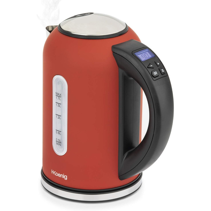 Електричний чайник H.Koenig BOE54 Inox 1.7L з програмуванням температури, червоний
