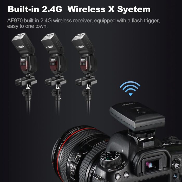 Спалах для камери AMBITFUL AF970: сумісність з Canon, Nikon, Sony, Olympus, Fuji, Panasonic, бездротовий, LCD-дисплей