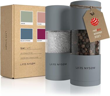 LARS NYSØM Salt and Pepper Grinder Set made of Stainless Steel with Adjustable Ceramic Grinder 2 Pieces | Manual Spice Mills with High-Quality Design (2 pcs) (Ash Gray)