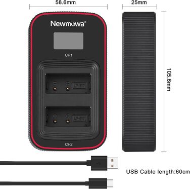 Зарядний пристрій Newmowa з LCD-дисплеєм Dual USB для Canon LP-E17 (EOS M3, M5, M6, 200D, 250D, 750D, 760D, 800D, Rebel T6i, T6s, 8000D, 9000D, Kiss X8i, Kiss X9, Rebel SL3)