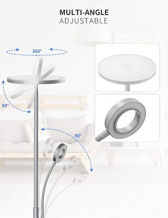 Світлодійна торшер Anten Klara з лампою для читання | Матова | 30W, регульована яскравість, пульт ДУ | 3 кольори світла | Безпечне регулювання яскравості | Світлодійна торшер для вітальні та офісу