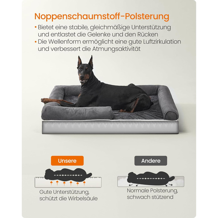 Ортопедичне ліжко для собак Feandrea, м'яке, з піднятими бортиками, 91 x 68 x 18 см, знімний чохол, антиковзаюча підкладка